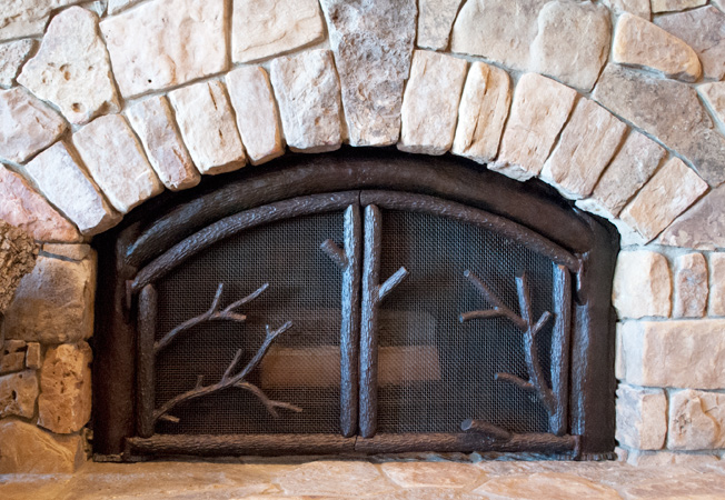 bark textured fireplace door